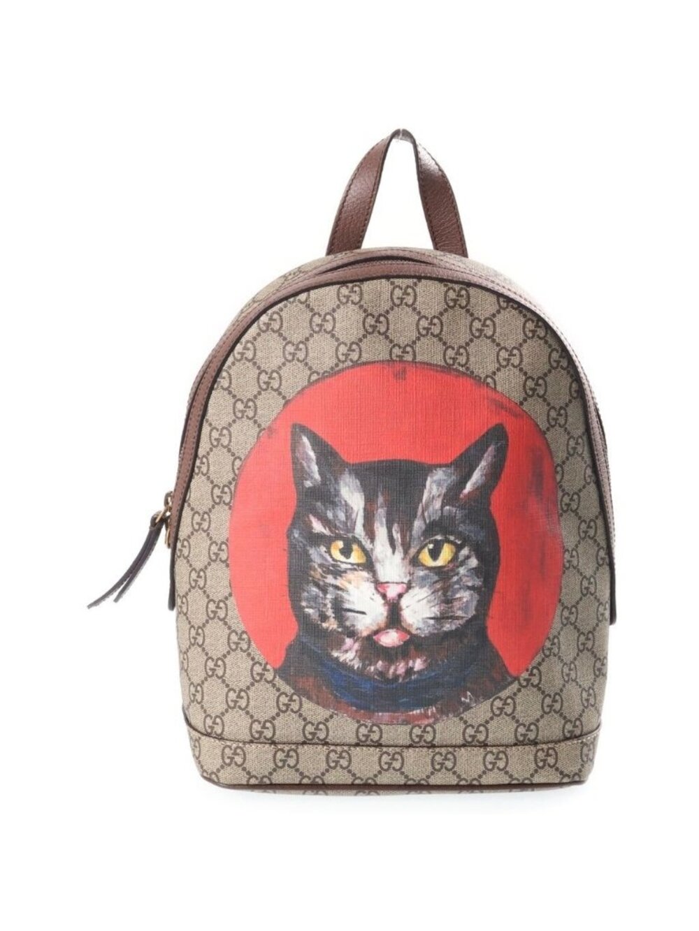 Gucci GG Supreme Mystic Cat Leather Backpack Beige